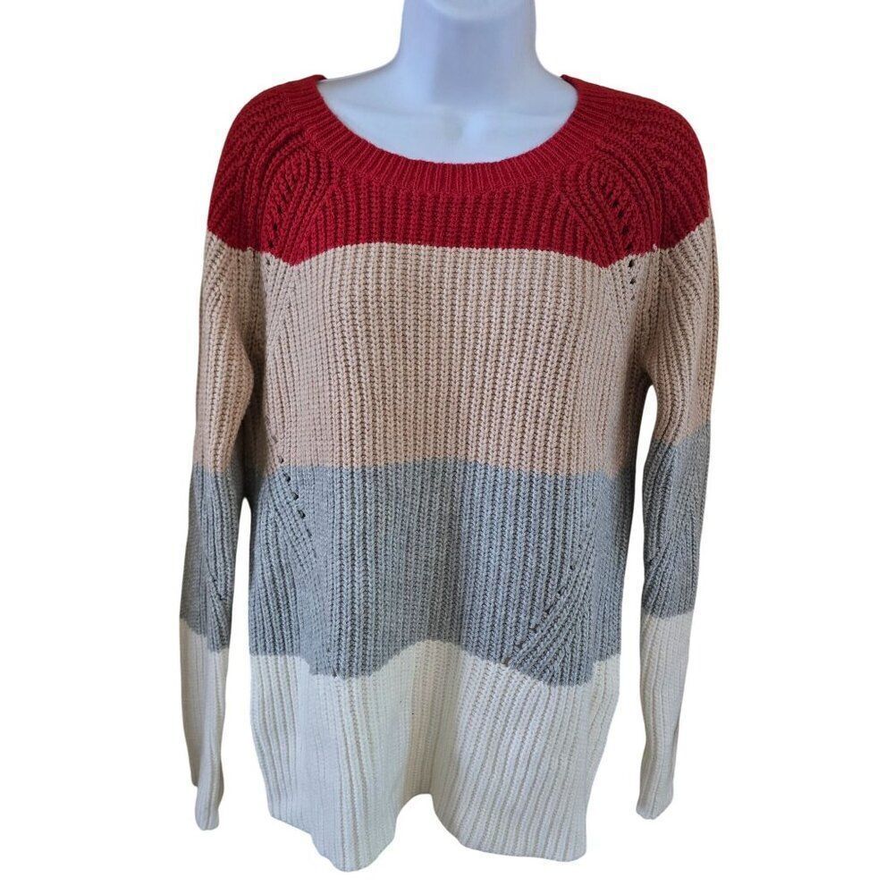 Lucky Brand Colorblock wide strip Sweater cottagecore warm soft boho academia
